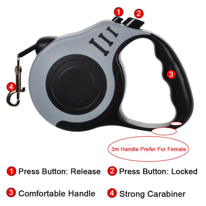 Retractable Dog Leash 3M / 5M – Strong Nylon Lead for Dogs & Cats