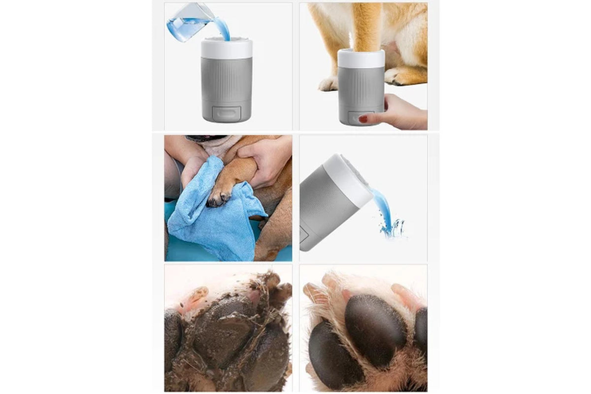 Pet Paw Cleaner Cup Smart Automatic Portable Tool for Dogs Outdoor Grooming Easy Paw Cleaning and Care Ideal for Home or Travel Use-Gray