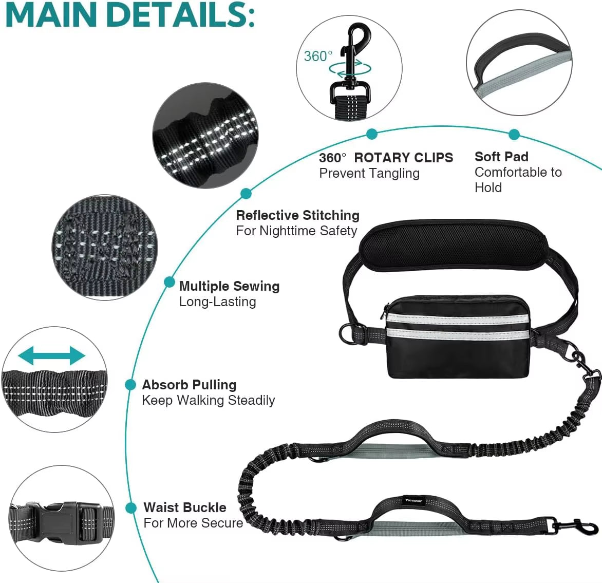 Hands Free Dog Leash for 1 or 2 Dogs